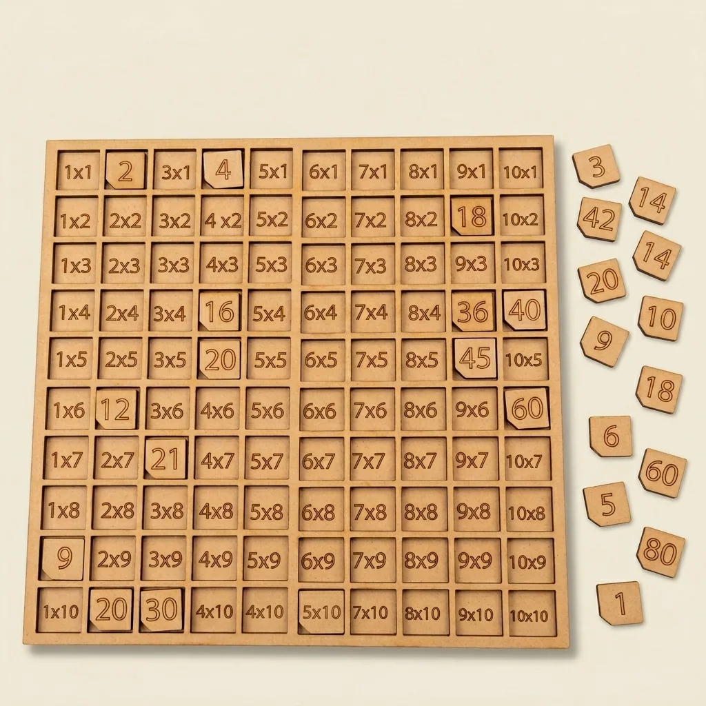 Tablero Montessori tabla de multiplicar con fichas