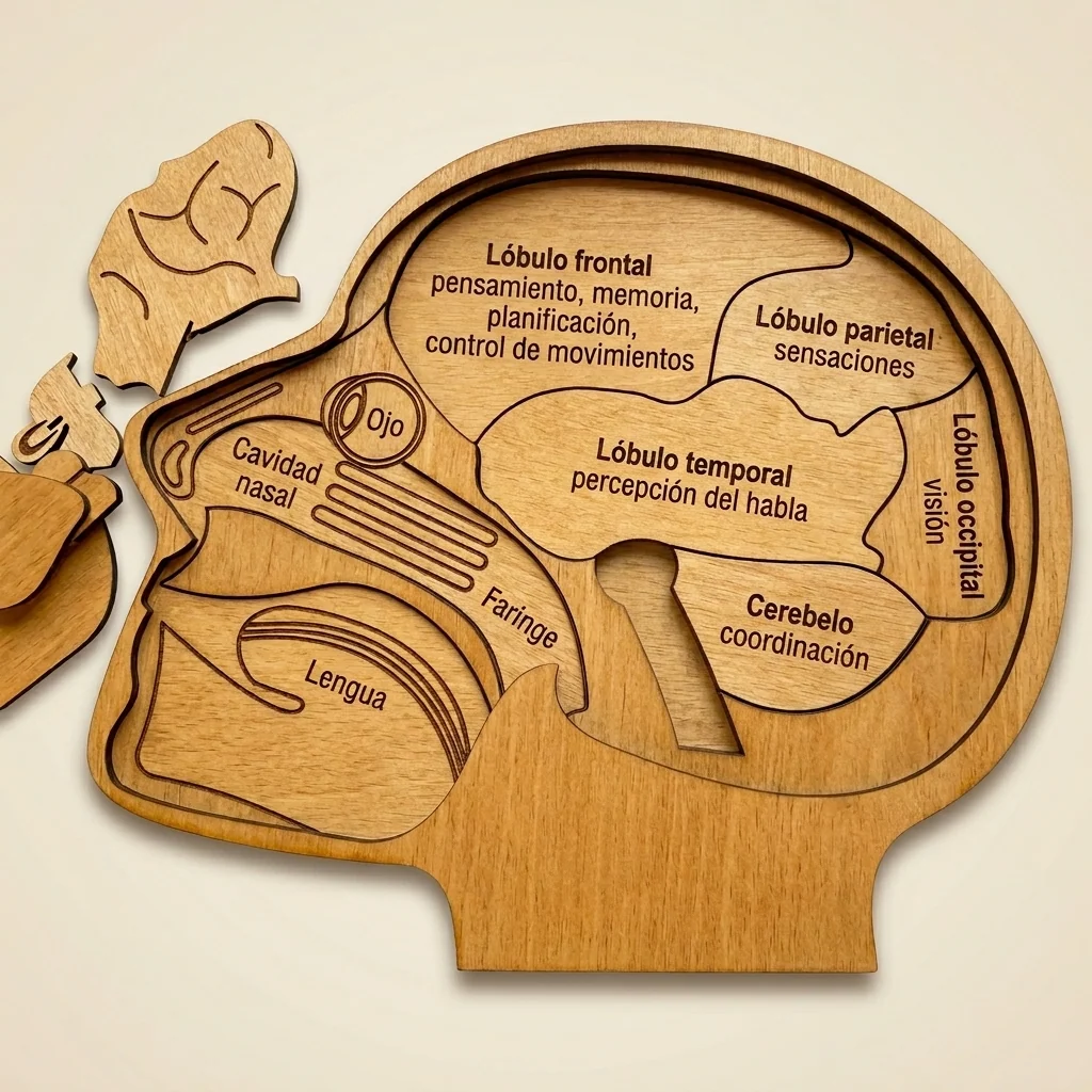 Rompecabezas cerebro humano con áreas educativas
