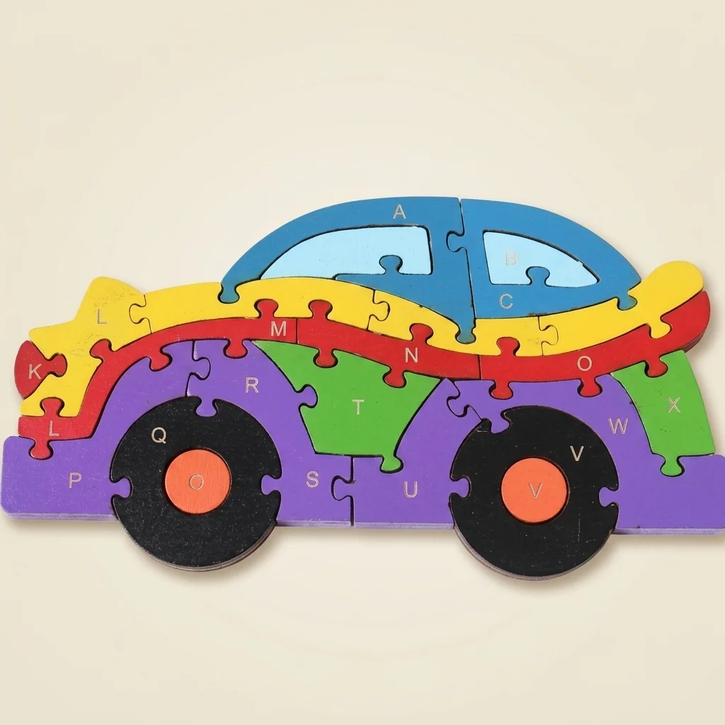 Rompecabezas educativo carro con alfabeto y números