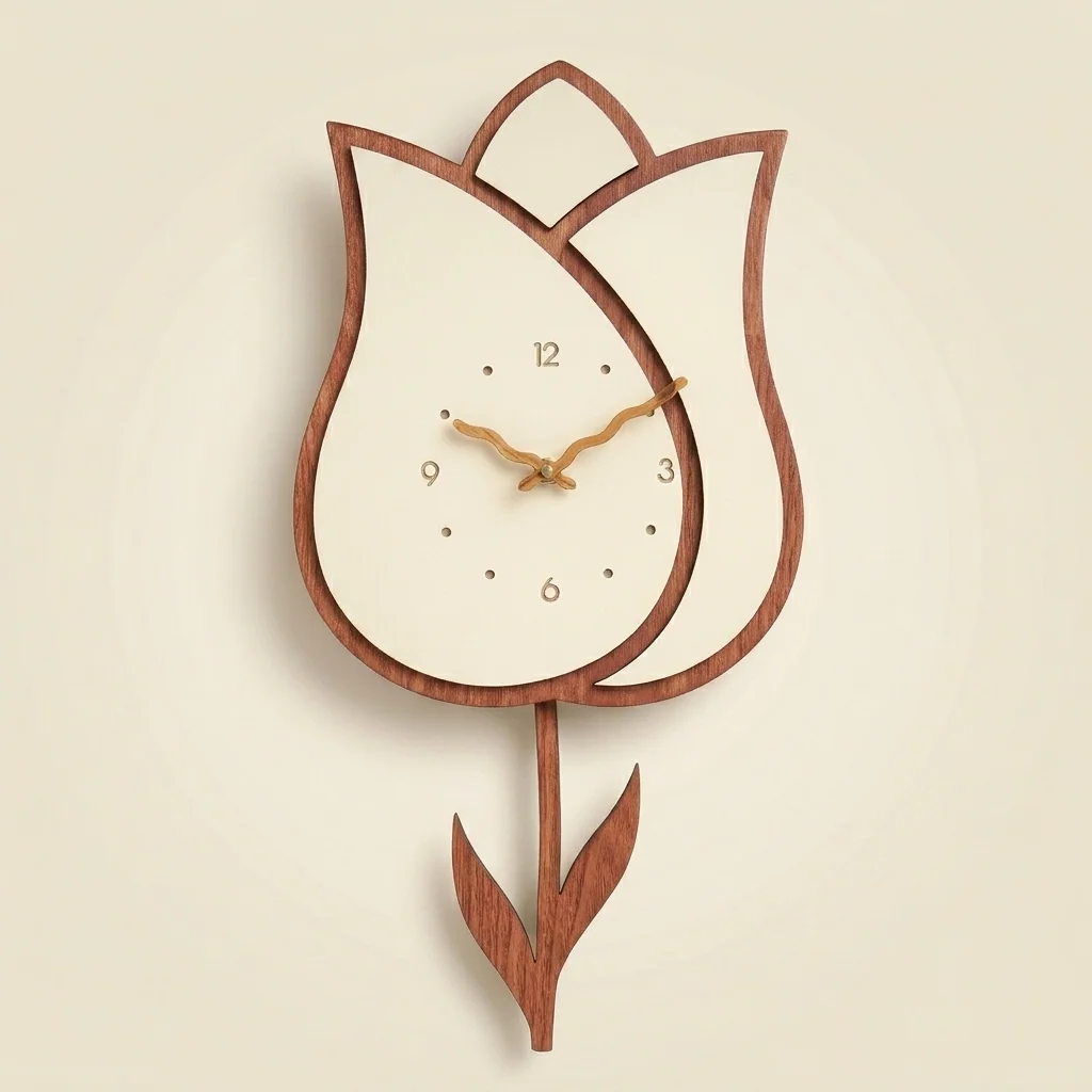 Reloj de pared tulipán en madera